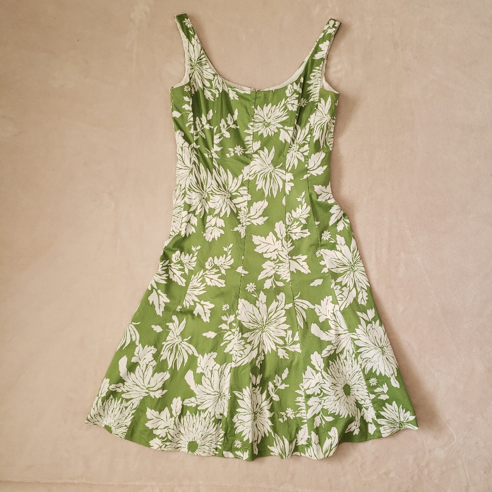 Jones Wear Green White Tropical Floral Sleeveless Fit & Flare Dress